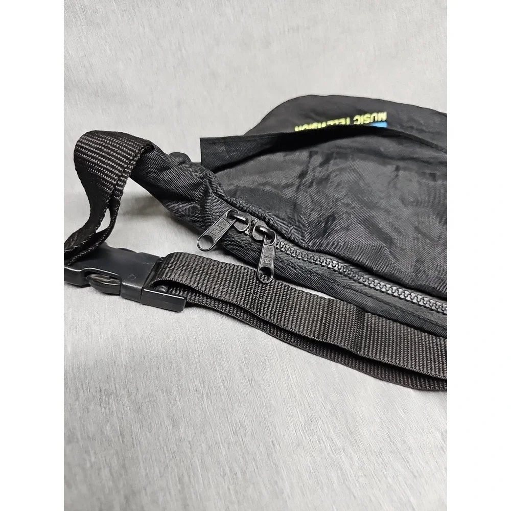 Vintage 1990s MTV Fanny Pack Black Belt Bag Cross Body Waist Bag